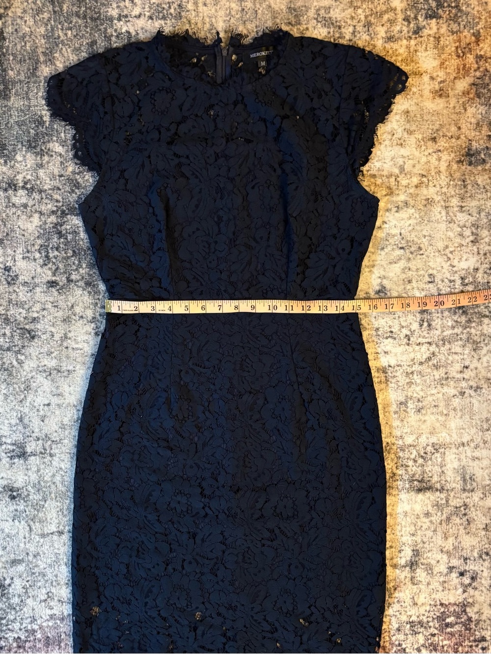 MEROKEETY Navy Blue Sleeveless Lace Floral Cocktail Dress Size M - Picture 8 of 10